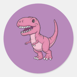 Lycklig Rosa T-Rex Dino Runt Klistermärke