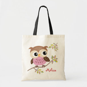 Lycklig Rosa Uggla Tote Bag Tygkasse