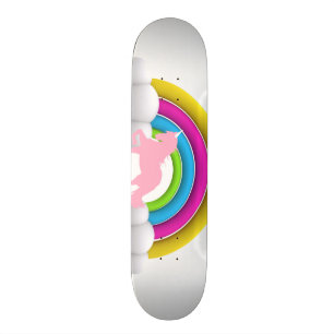 Lycklig rosa Unicornregnbåge i molnen, Mini Skateboard Bräda 18,5 Cm