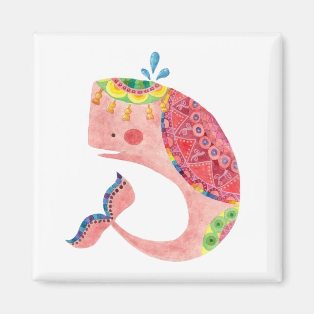 Lycklig Rosa Whale Magnet (Framsidan)