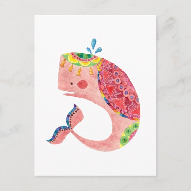 Lycklig Rosa Whale Vykort (Framsida)