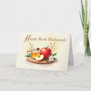 Lycklig Rosh Hashanah Apple och honung med blommor Kort