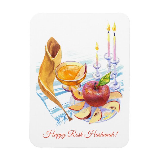 Lycklig Rosh Hashanah! Hand plockade art Magnet (Vertikal)