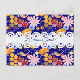 Lycklig Rosh Hashanah Jewish New Year Blommönster Helg Vykort