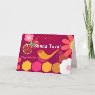 Lycklig Rosh Hashanah Jewish New Year Blommönster Kort