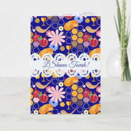 Lycklig Rosh Hashanah Jewish New Year Blommönster Kort