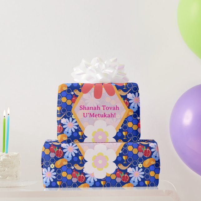 Lycklig Rosh Hashanah Jewish New Year Blommönster Presentpapper (Festgåvor)