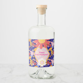 Lycklig Rosh Hashanah Jewish New Year Blommönster Spritflaskor Etikett
