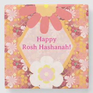 Lycklig Rosh Hashanah Jewish New Year Blommönster Stenunderlägg