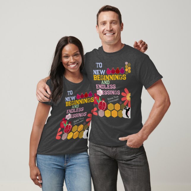 Lycklig Rosh Hashanah Jewish New Year Blommönster T Shirt (Unisex)