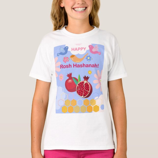 Lycklig Rosh Hashanah Jewish New Year Blommönster T Shirt (Framsida)