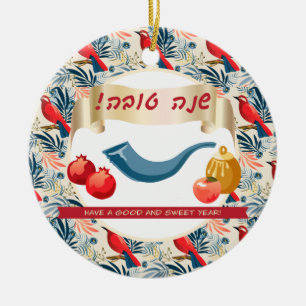 Lycklig Rosh Hashanah Jewish New Year Honung & App Julgransprydnad Keramik