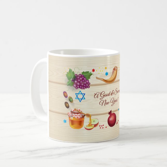 Lycklig Rosh Hashanah Jewish New Year Honung & App Kaffemugg (Framsida vänster)