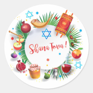 Lycklig Rosh Hashanah Jewish New Year Honung & App Runt Klistermärke