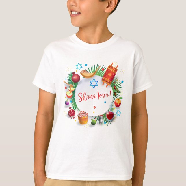 Lycklig Rosh Hashanah Jewish New Year Honung & App T Shirt (Framsida)