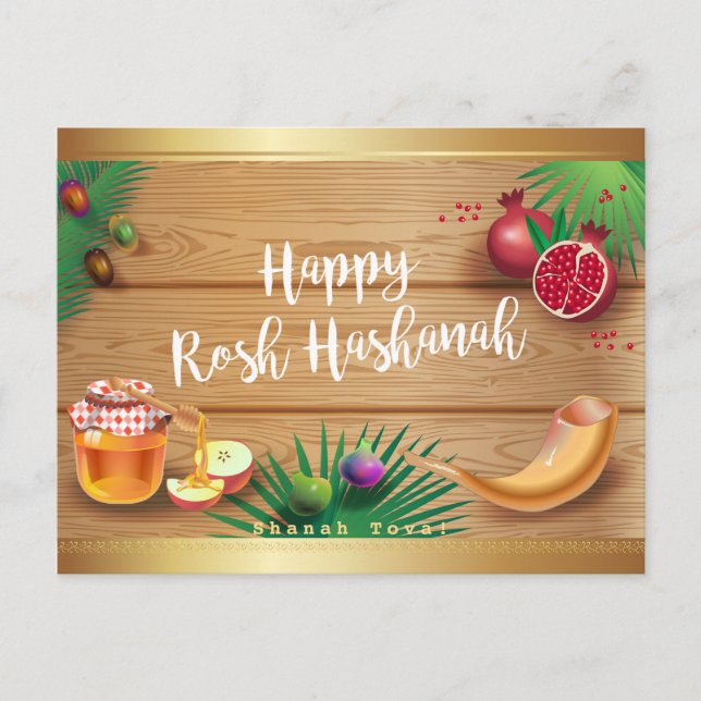 Lycklig Rosh Hashanah Jewish New Year Honung & App Vykort (Framsida)