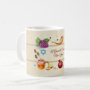 Lycklig Rosh Hashanah Judiska nyårshonung och äp Kaffemugg