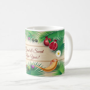 Lycklig Rosh Hashanah Judiska nyårshonung och äp Kaffemugg