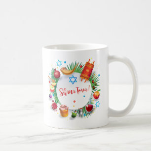 Lycklig Rosh Hashanah Judiska nyårshonung och äp Kaffemugg