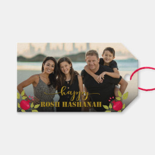 Lycklig Rosh Hashanah Luxury Guld Script Photo Presentetikett