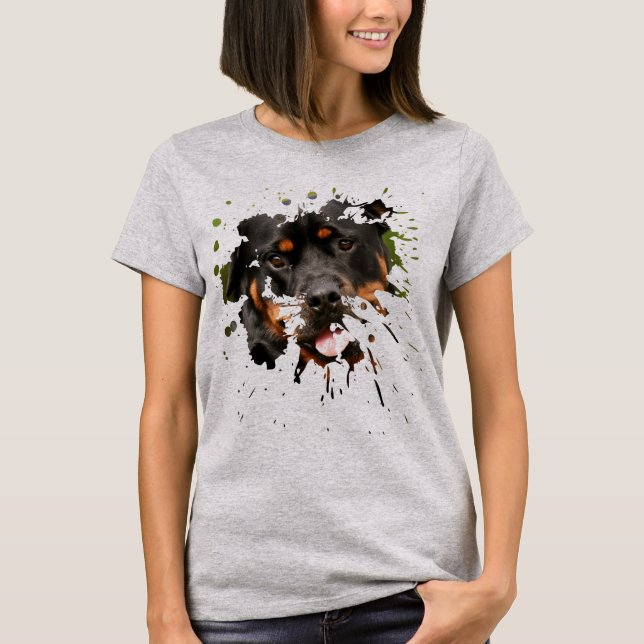 Lycklig Rottweiler Close T-Shirt (Framsida)