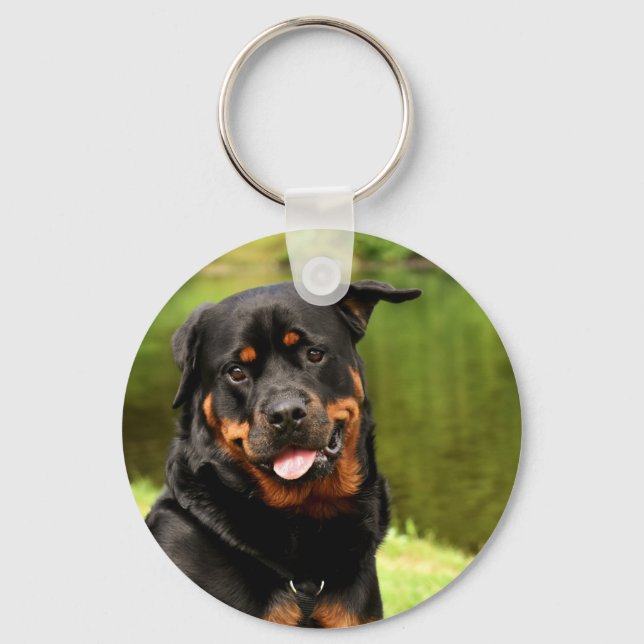 Lycklig Rottweiler Nyckelring (Framsida)