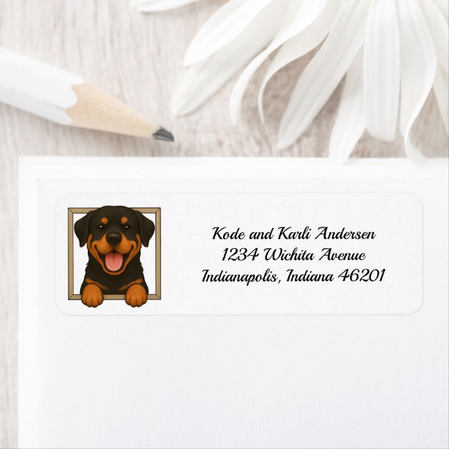 Lycklig Rottweiler Returadress Returadress Etikett (Insitu)