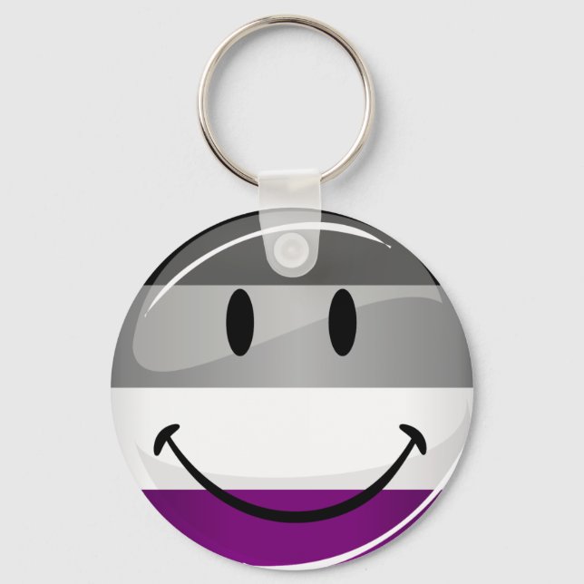 Lycklig Round Asexuellt Flagga Nyckelring (Framsida)