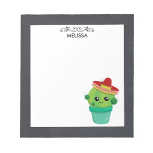 Lycklig Round Cactus Wearing a Red Sombrero Anteckningsblock