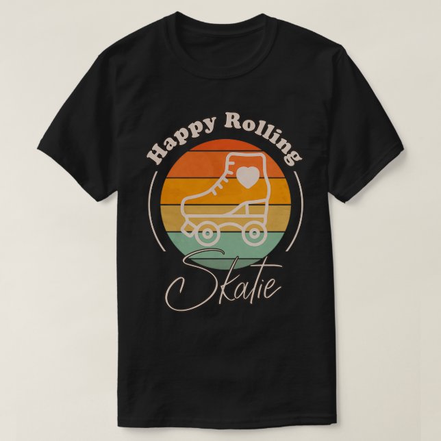 Lycklig Rullande Retro Rainbow Roller Sking Design T Shirt (Design framsida)