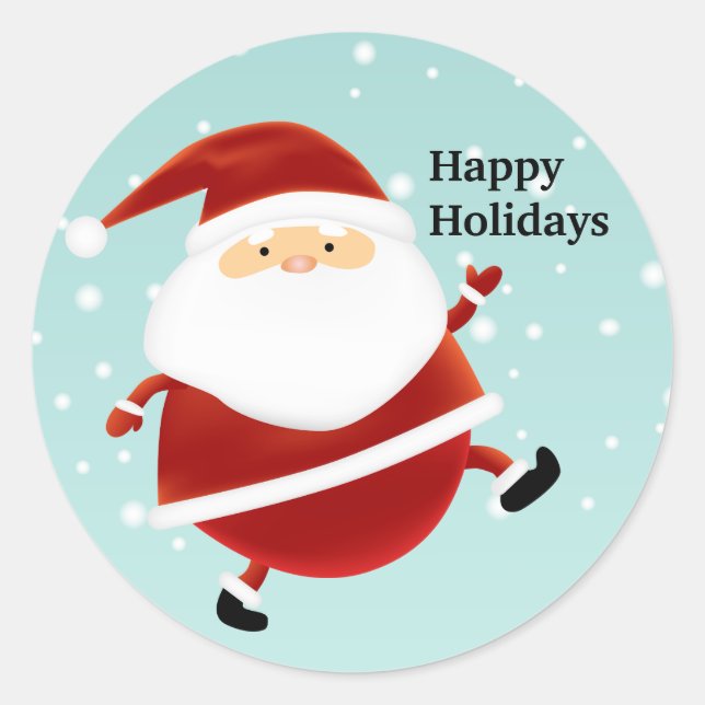 Lycklig Running Santa Stickers Runt Klistermärke (Framsida)