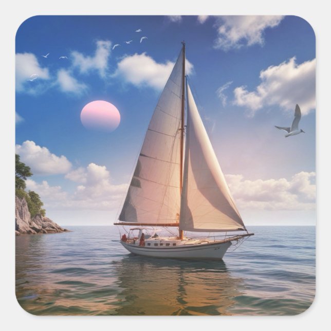 Lycklig Sailing Fyrkantigt Klistermärke (Framsida)