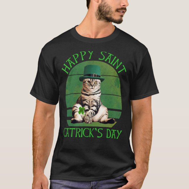 Lycklig Saint Catricks dag Cat Lover St. Patrick's T Shirt (Framsida)