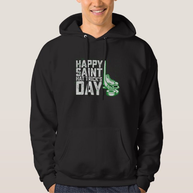 Lycklig Saint Hat Trick's Day Ice Hockey St Patric Hoodie (Framsida)