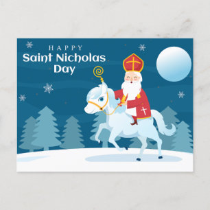 Lycklig Saint Nicholas Day White Horse Helg Vykort
