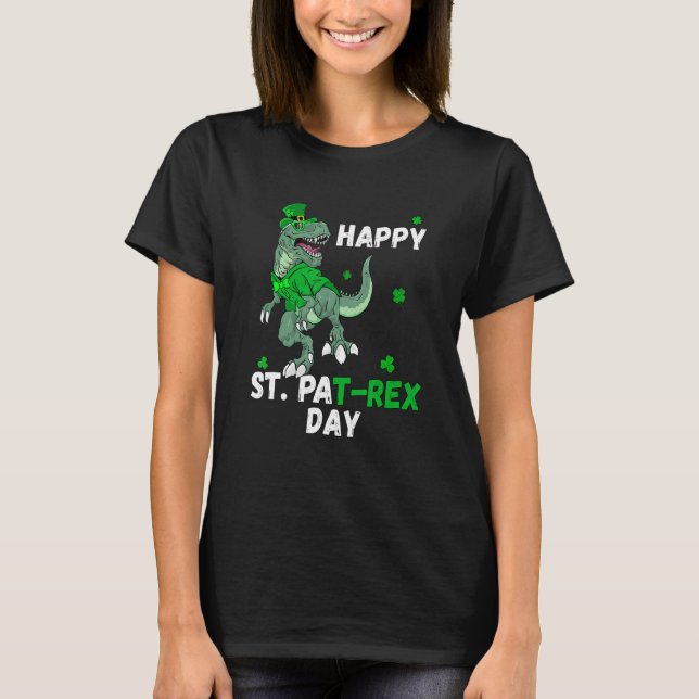Lycklig Saint patrick Pat Rex Day T Rex Dinosaur K Shirt (Framsida)