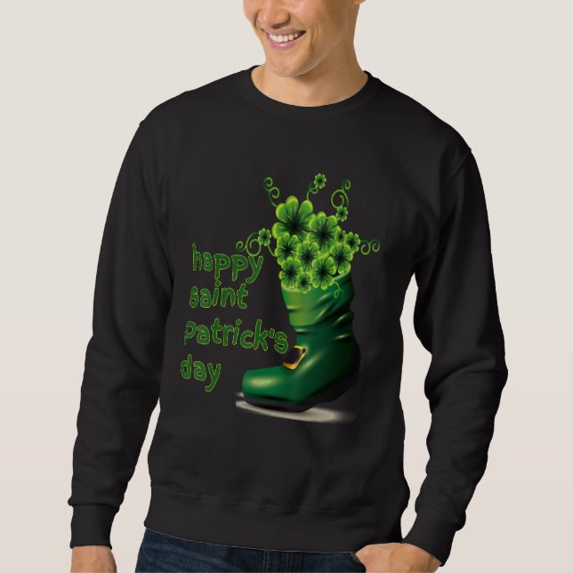 Lycklig Saint patrick S Day Boots Irish Shamrock 2 Lång Ärmad Tröja (Framsida)