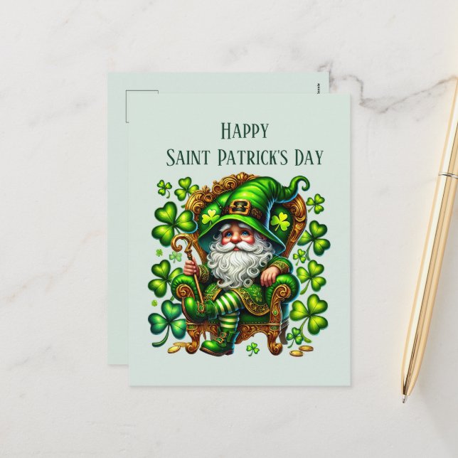 Lycklig Saint patrick's day gnome add text Helg Vykort (Fram/Back In Situ)