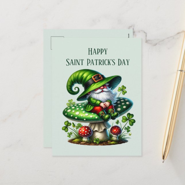 Lycklig Saint patrick's day gnome add text Helg Vykort (Fram/Back In Situ)