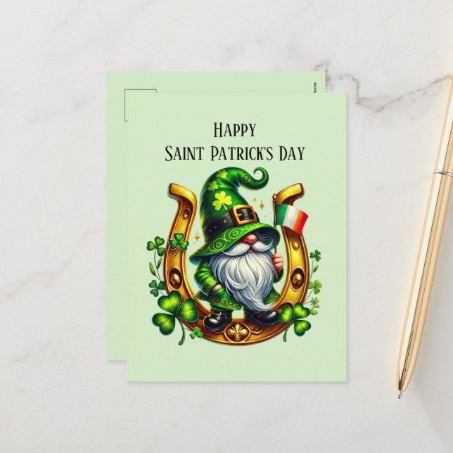 Lycklig Saint patrick's day gnome Helg Vykort (Fram/Back In Situ)
