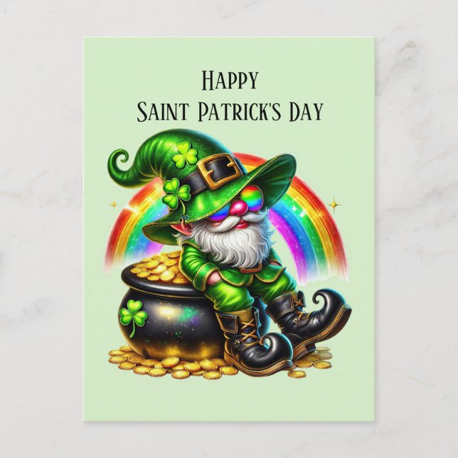 Lycklig Saint patrick's day gnome Helg Vykort (Framsida)