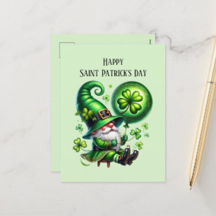 Lycklig Saint patrick's day gnome Helg Vykort