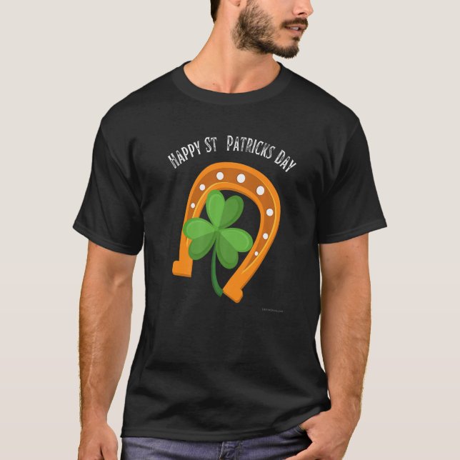 Lycklig Saint Patricks Day Grönt Klöver Horse Shoe T Shirt (Framsida)