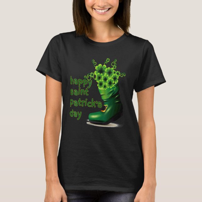Lycklig Saint patrick's day Grönt Shoe Lucky Shamr T Shirt (Framsida)