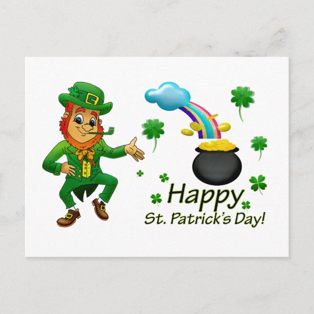 Lycklig Saint patrick's day Leprechaun Rainbow Vykort (Framsida)