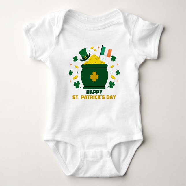 Lycklig Saint patrick's day med Klöver Pot Guld T Shirt (Framsida)