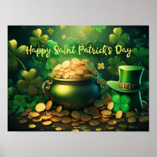 Lycklig Saint patrick's day-pot i Guld Mynt Poster