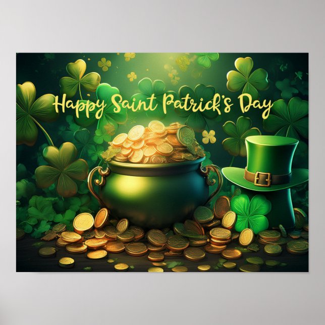 Lycklig Saint patrick's day-pot i Guld Mynt Poster (Framsidan)