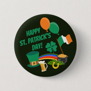 Lycklig Saint patrick's day symboler och tradition Knapp