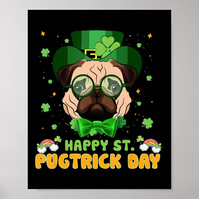 Lycklig Saint Pugtrick Day - Roligt St Patrick Day Poster (Framsidan)